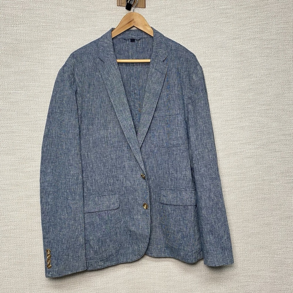 J Crew Blazer Sport Coat XL (46R) Unstructured 2B2V Linen Cotton Blue Chambray